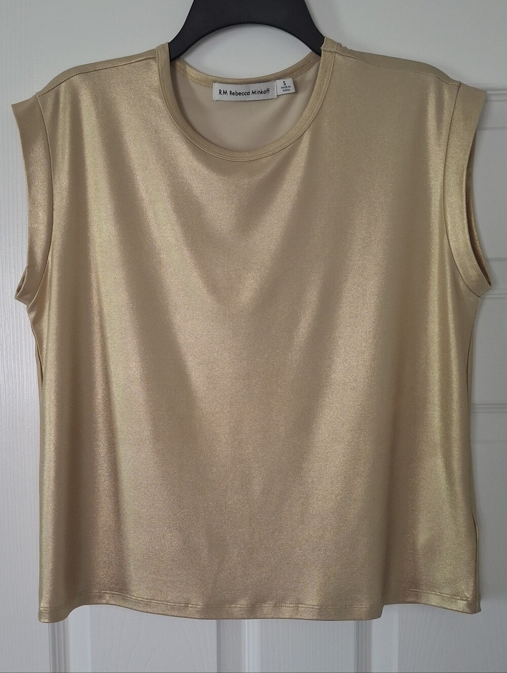 Rebecca Minkoff Gold Metallic Shimmer Cap Sleeve Top Tee Size S